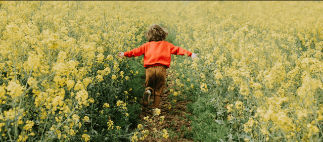 Children running through a field